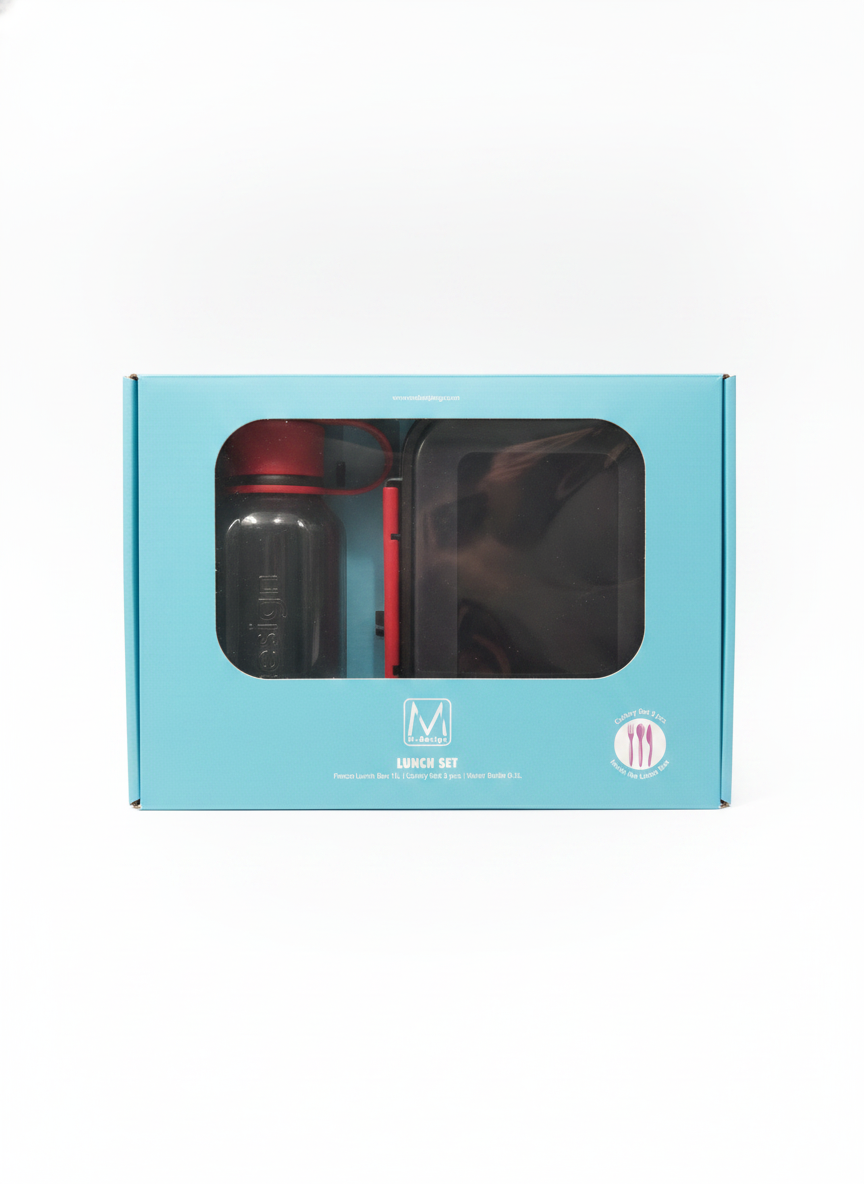M-Design Lunch Set with Fresco Lunch Box, Cutlery Set, and Water Bottle