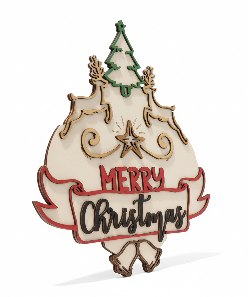 Merry Christmas Layered Wood Holiday Sign