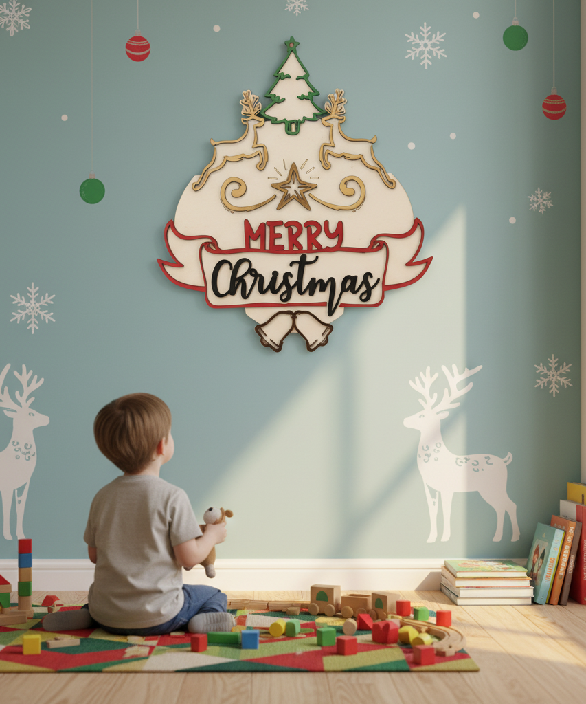 Merry Christmas Layered Wood Holiday Sign