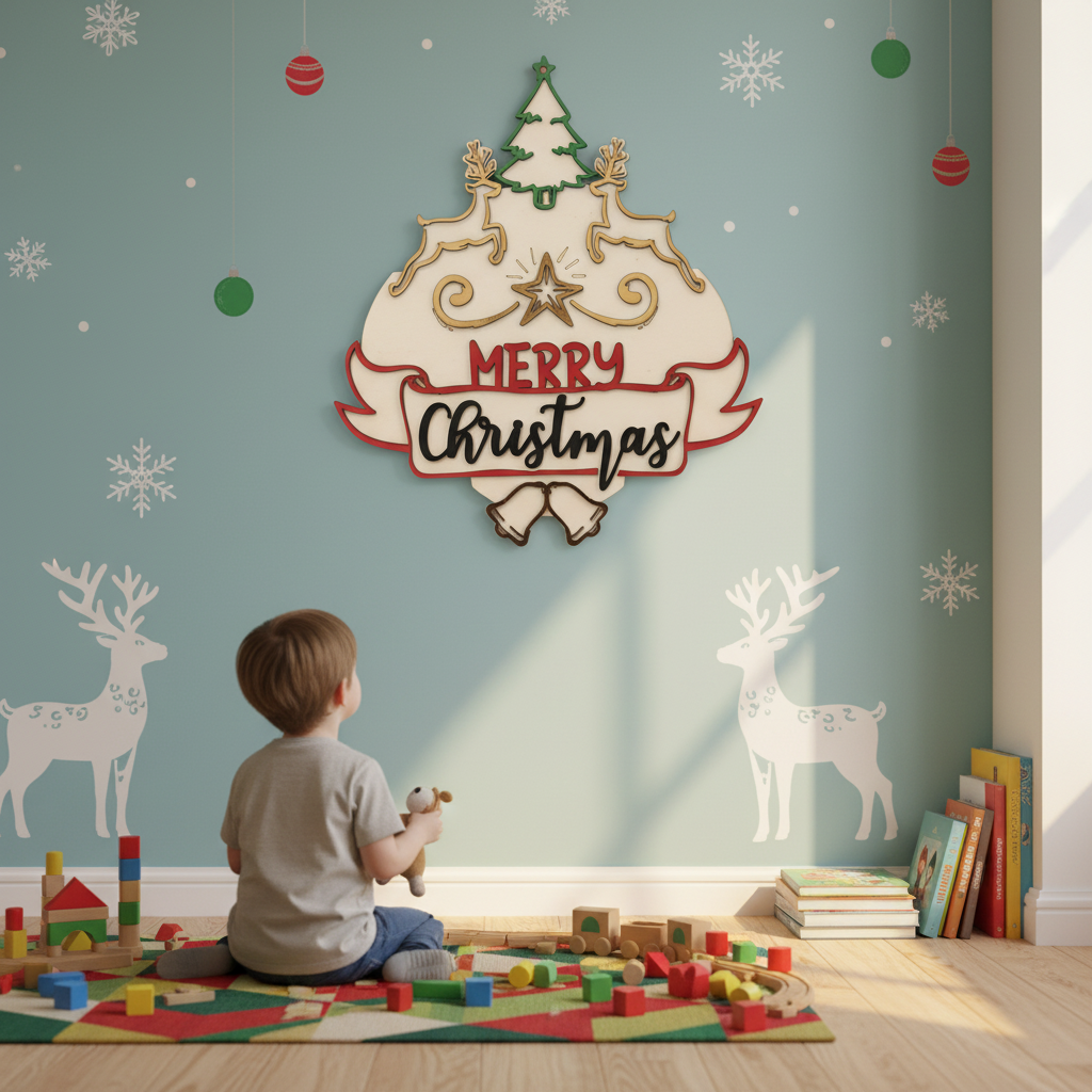 Merry Christmas Layered Wood Holiday Sign
