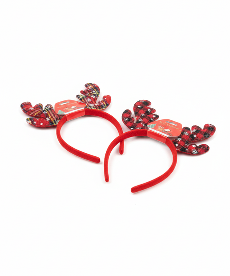 Merry Christmas Plaid Reindeer Antler Headband