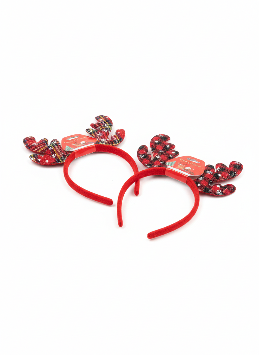 Merry Christmas Plaid Reindeer Antler Headband