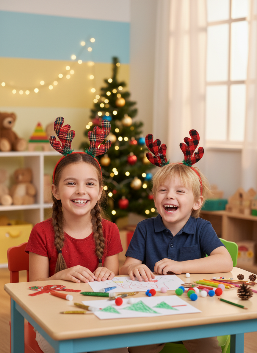 Merry Christmas Plaid Reindeer Antler Headband