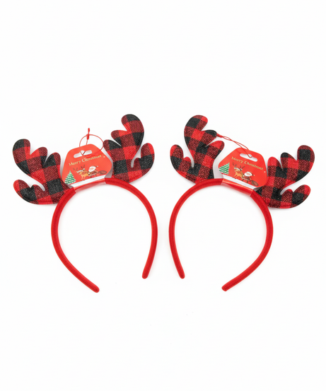 Merry Christmas Plaid Reindeer Antler Headband