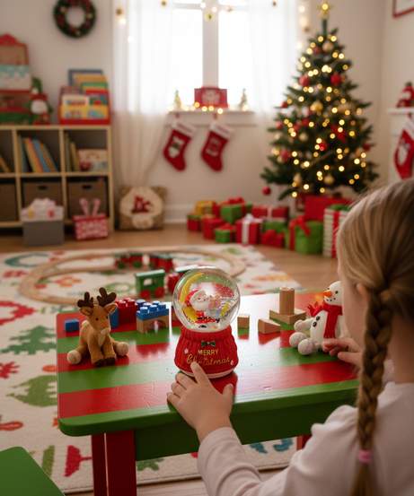 Merry Christmas Santa on Moon Snow Globe