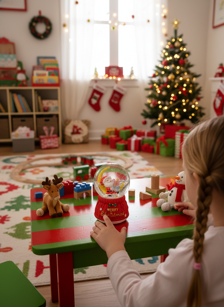 Merry Christmas Santa on Moon Snow Globe