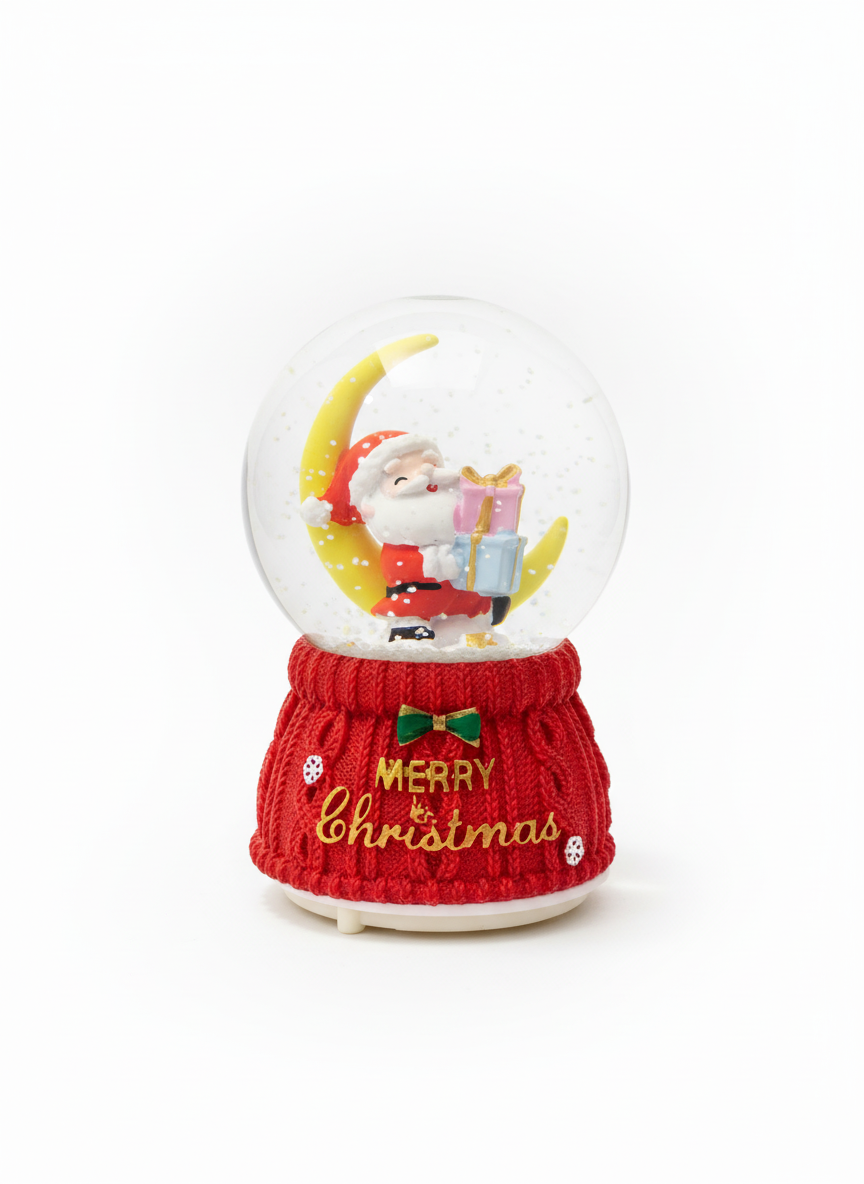 Merry Christmas Santa on Moon Snow Globe