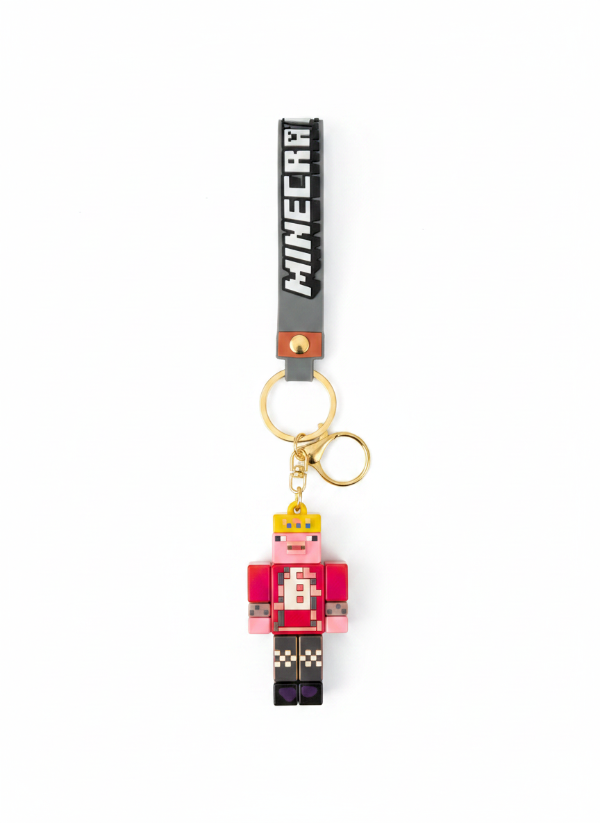 Minecraft Technoblade Pig Character Keychain with Logo Strap