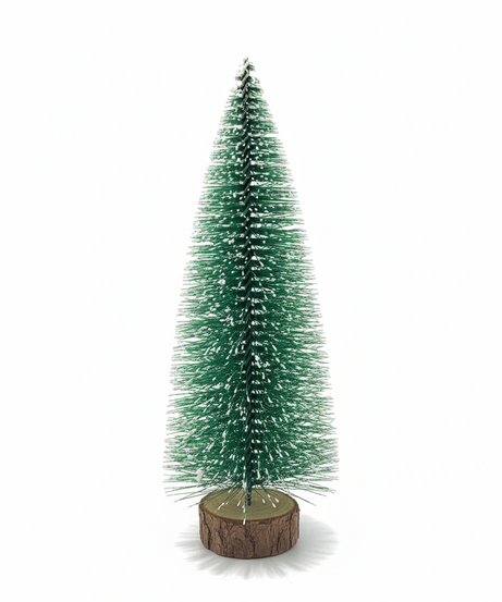 Miniature Frosted Artificial Christmas Tree with Wood Base
