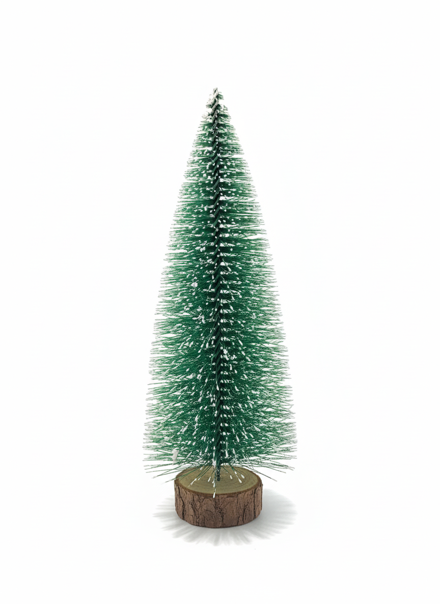 Miniature Frosted Artificial Christmas Tree with Wood Base