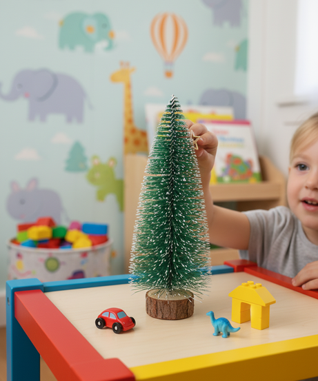 Miniature Frosted Artificial Christmas Tree with Wood Base