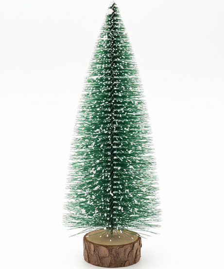 Miniature Frosted Artificial Christmas Tree with Wood Base