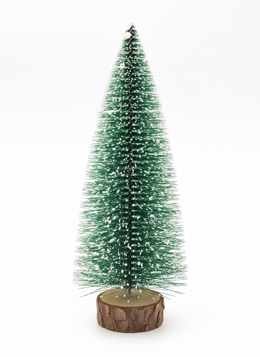 Miniature Frosted Artificial Christmas Tree with Wood Base