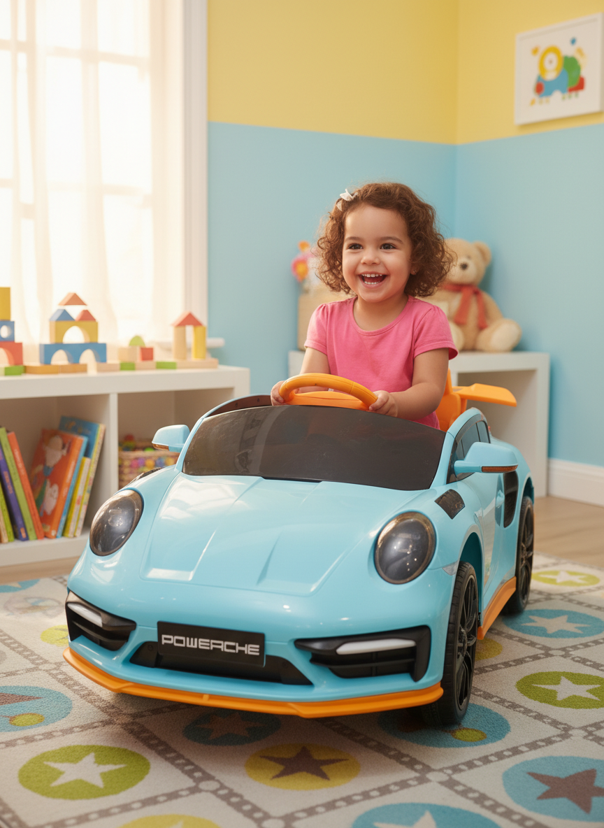 POWERCHE Light Blue Ride-On Electric Sports Car