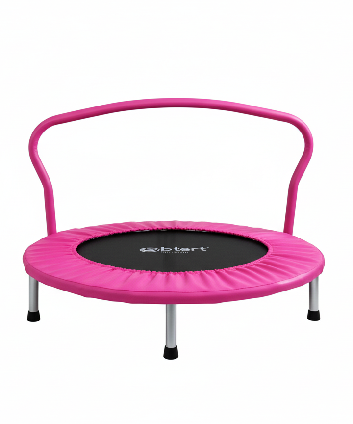 Pink Kids Mini Trampoline with Safety Handlebar