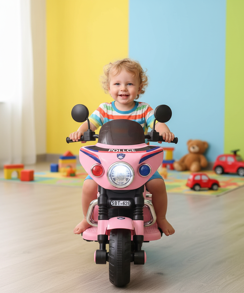 Pink Police-Themed Ride-On Motorcycle Toy
