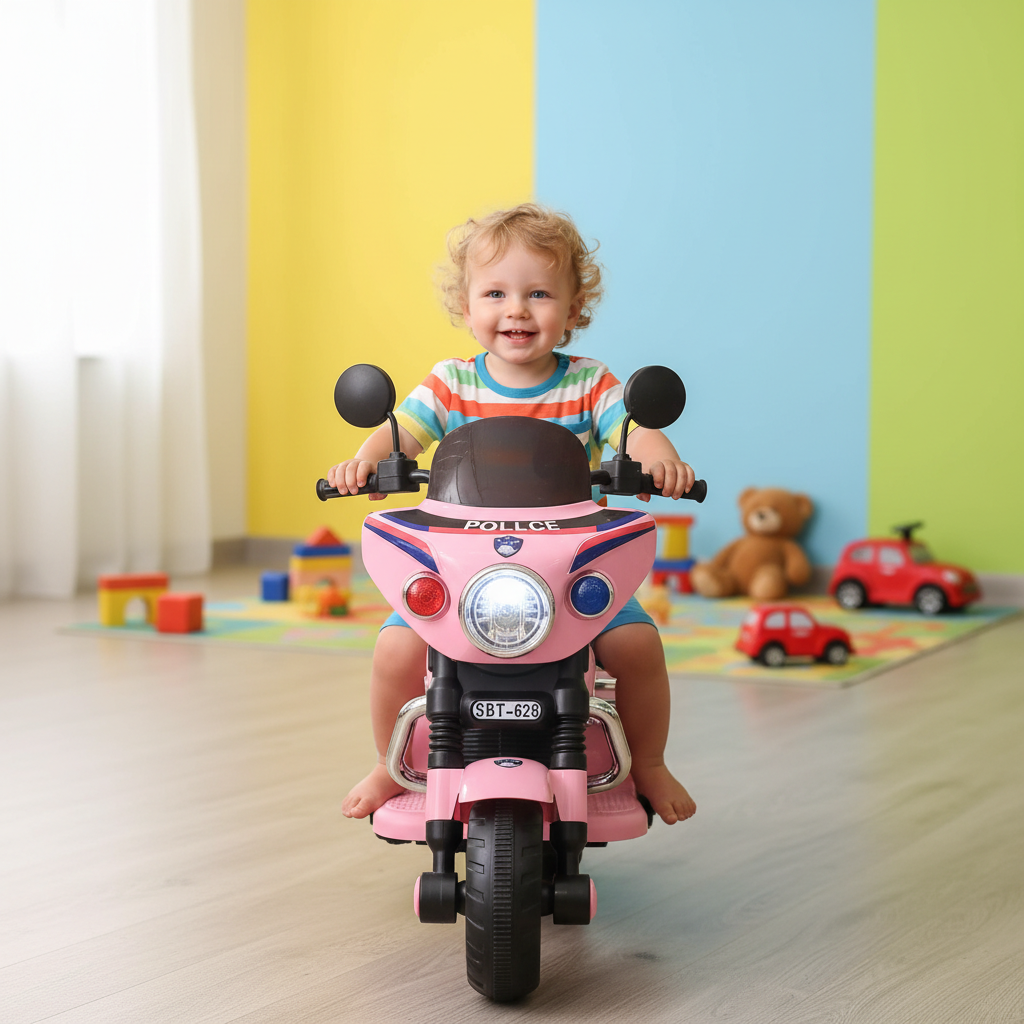 Pink Police-Themed Ride-On Motorcycle Toy