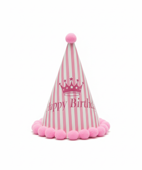 Pink Striped Happy Birthday Crown Party Hat