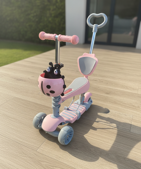 Pink 3-in-1 Convertible Toddler Scooter with Seat and Parent Handle