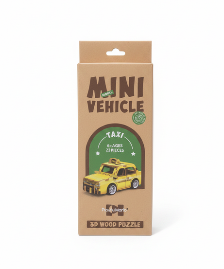 PlayfulMario Mini Model Vehicle 3D Wood Puzzle - Taxi