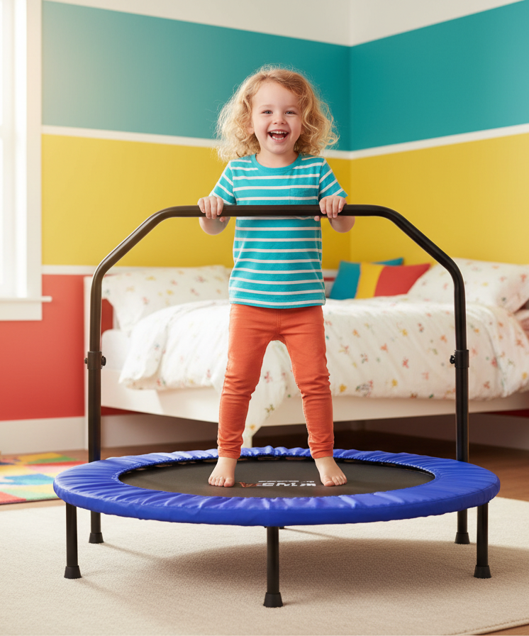 Portable Mini Fitness Trampoline with Adjustable Handlebar
