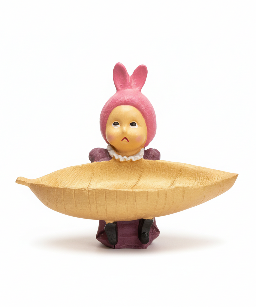 Pouty Bunny Baby Golden Leaf Trinket Dish