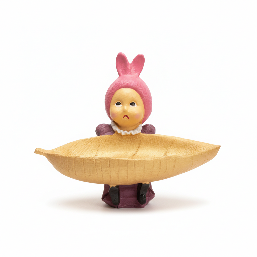 Pouty Bunny Baby Golden Leaf Trinket Dish