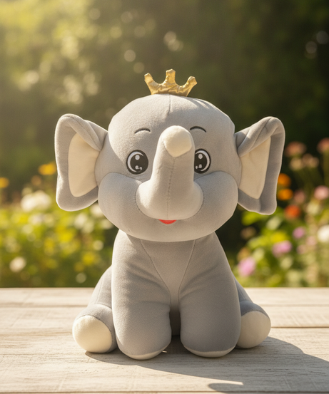 Royal Grey Elephant Plush Toy with Golden Crown (10 cm)