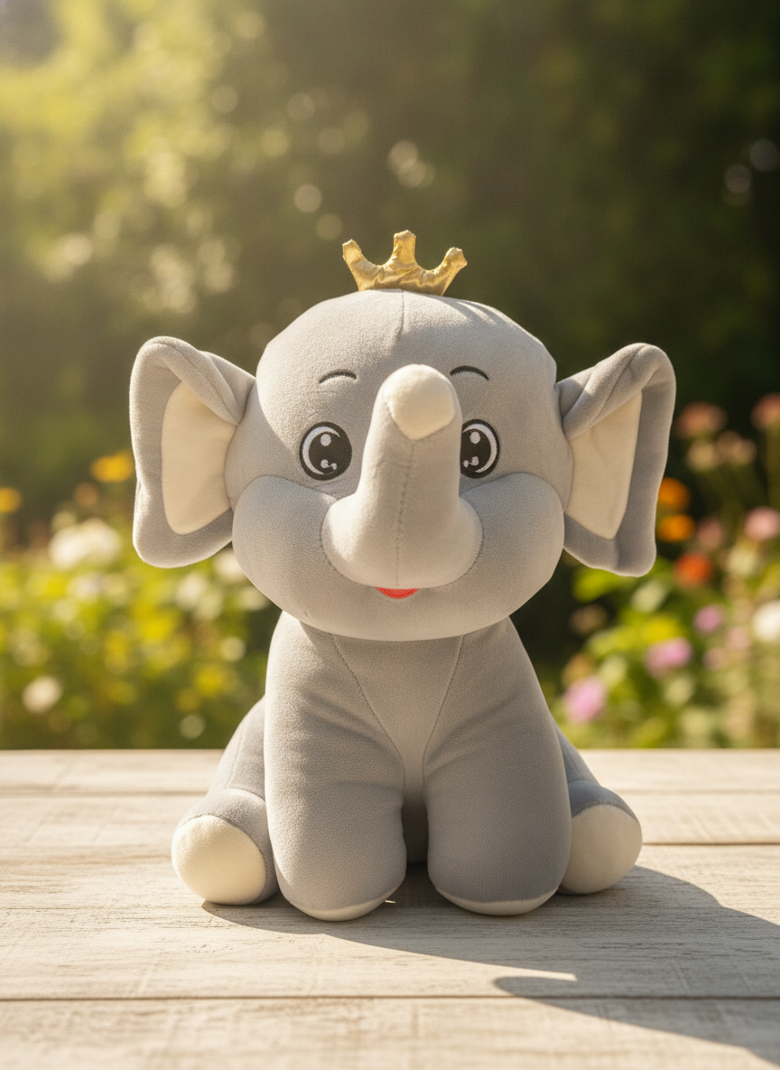Royal Grey Elephant Plush Toy with Golden Crown (10 cm)
