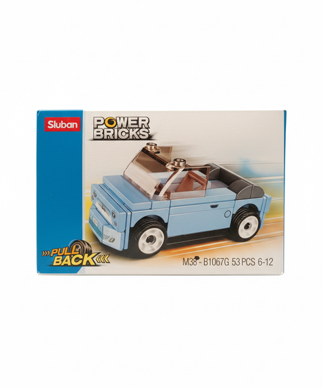 Sluban Power Bricks Pull Back Light Blue Car Building Set M38-B1067G