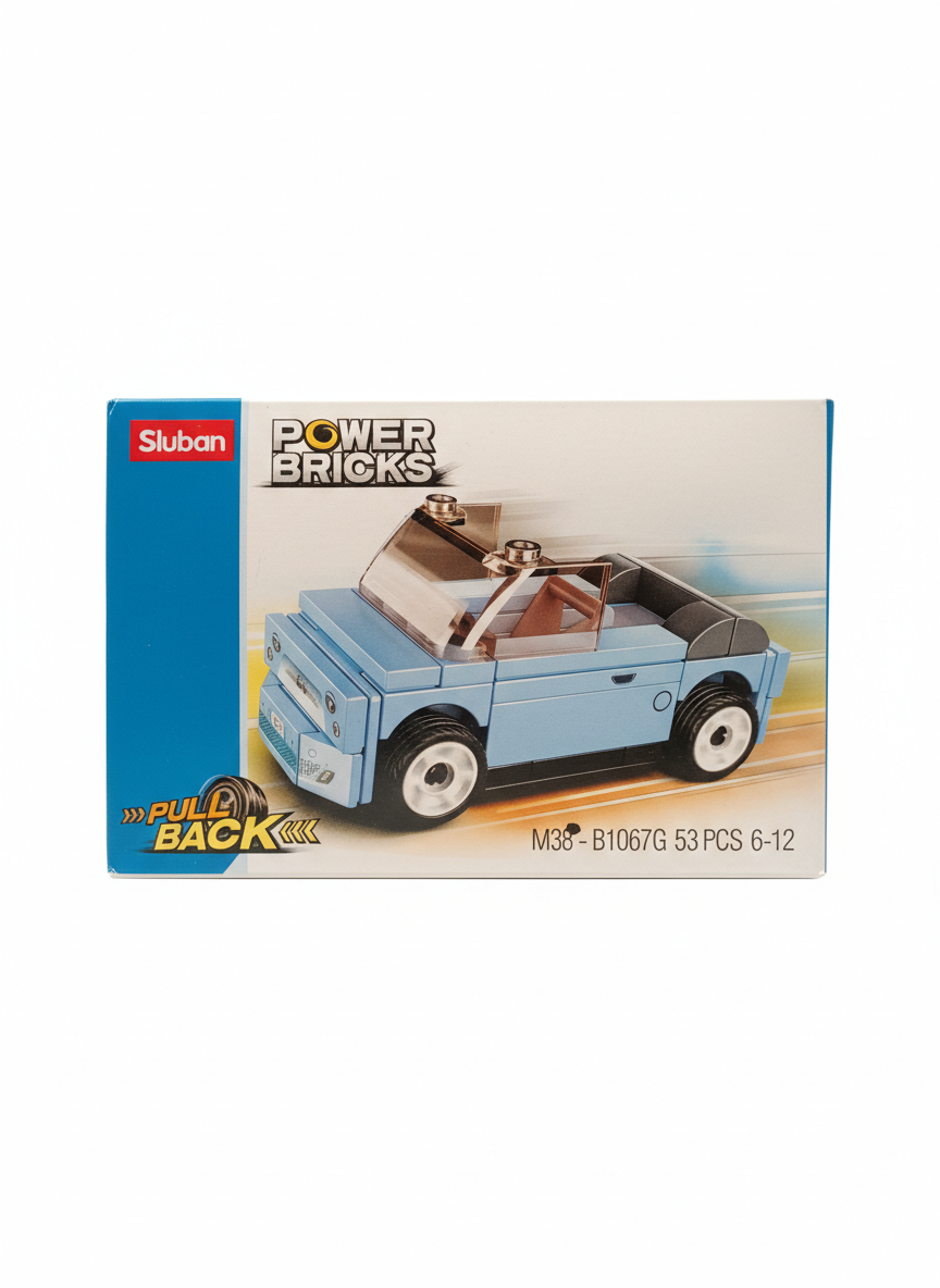 Sluban Power Bricks Pull Back Light Blue Car Building Set M38-B1067G