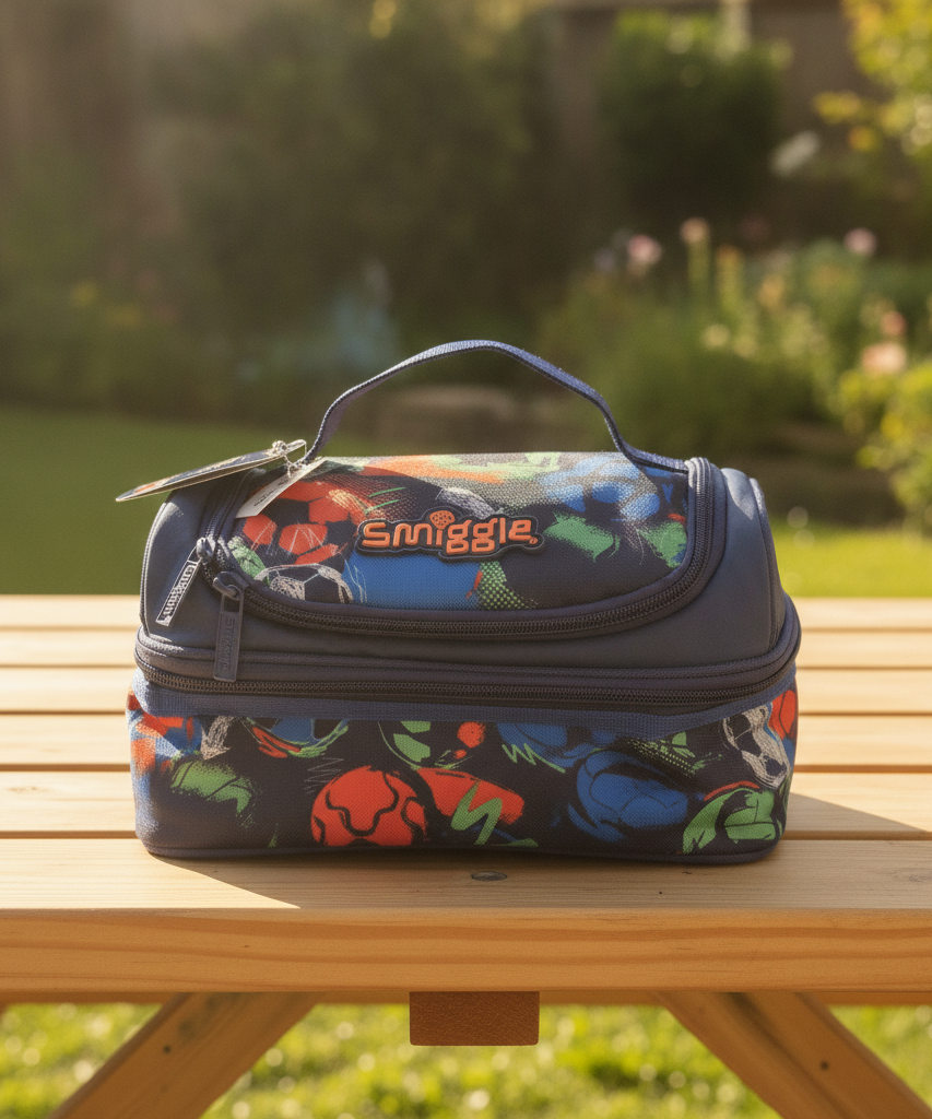 Smiggle Dual Compartment Lunchbox - Soccer/Sports Print