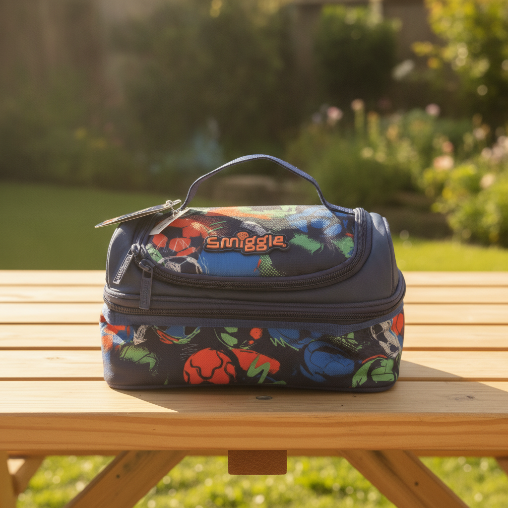 Smiggle Dual Compartment Lunchbox - Soccer/Sports Print