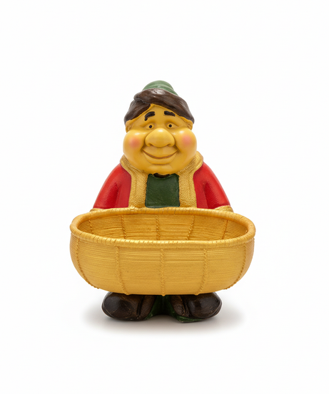 Smiling Gnome Basket Holder Figurine