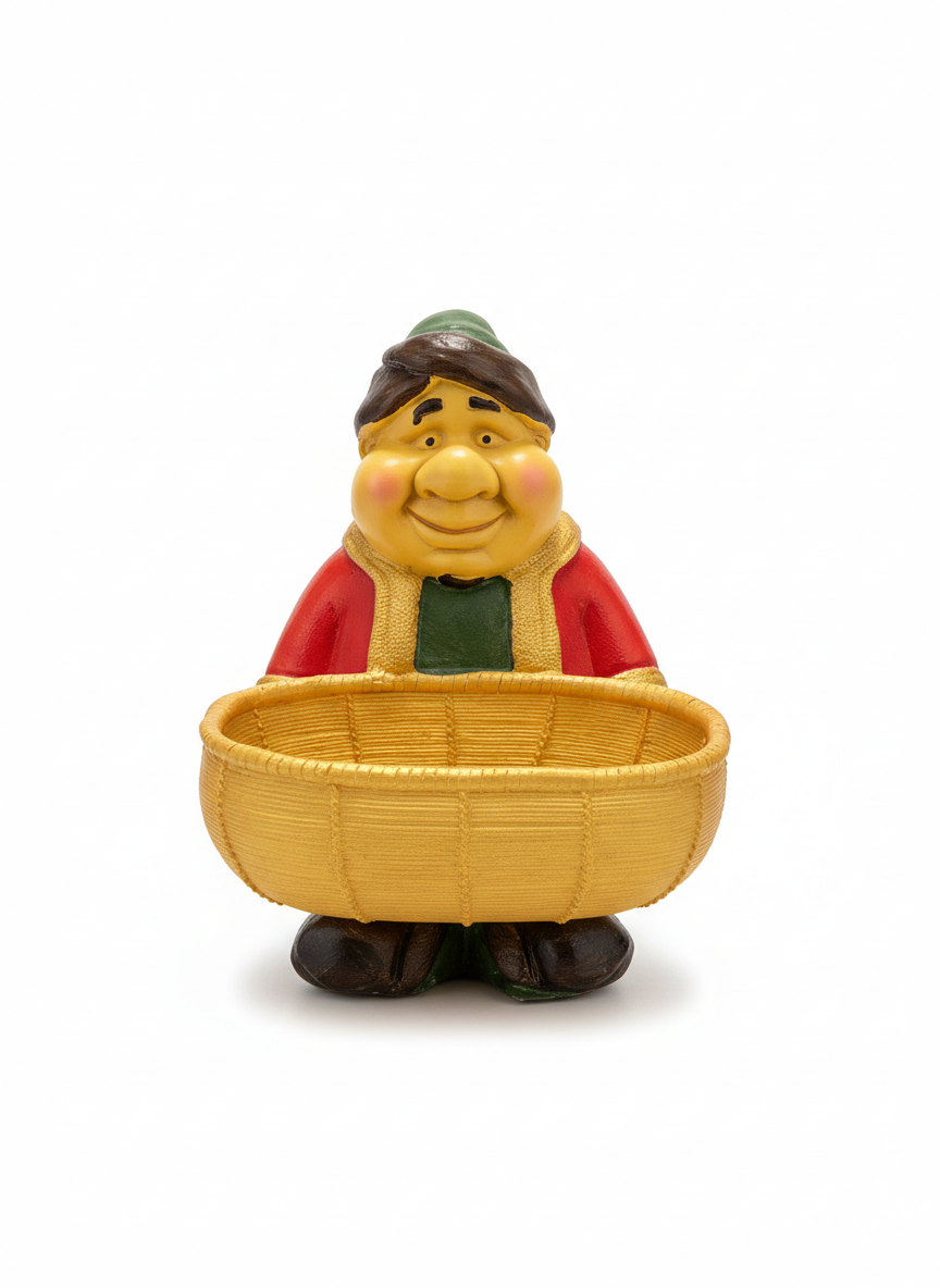 Smiling Gnome Basket Holder Figurine