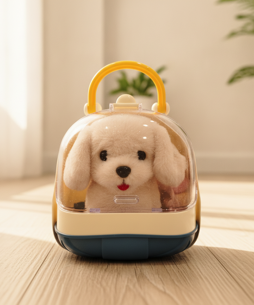 Sparkle Puppy Plush in Portable Pet Carrier