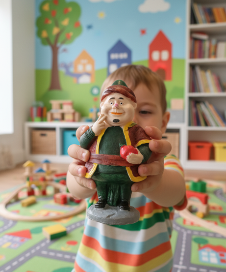 Traditional Jovial Man Figurine with Apple