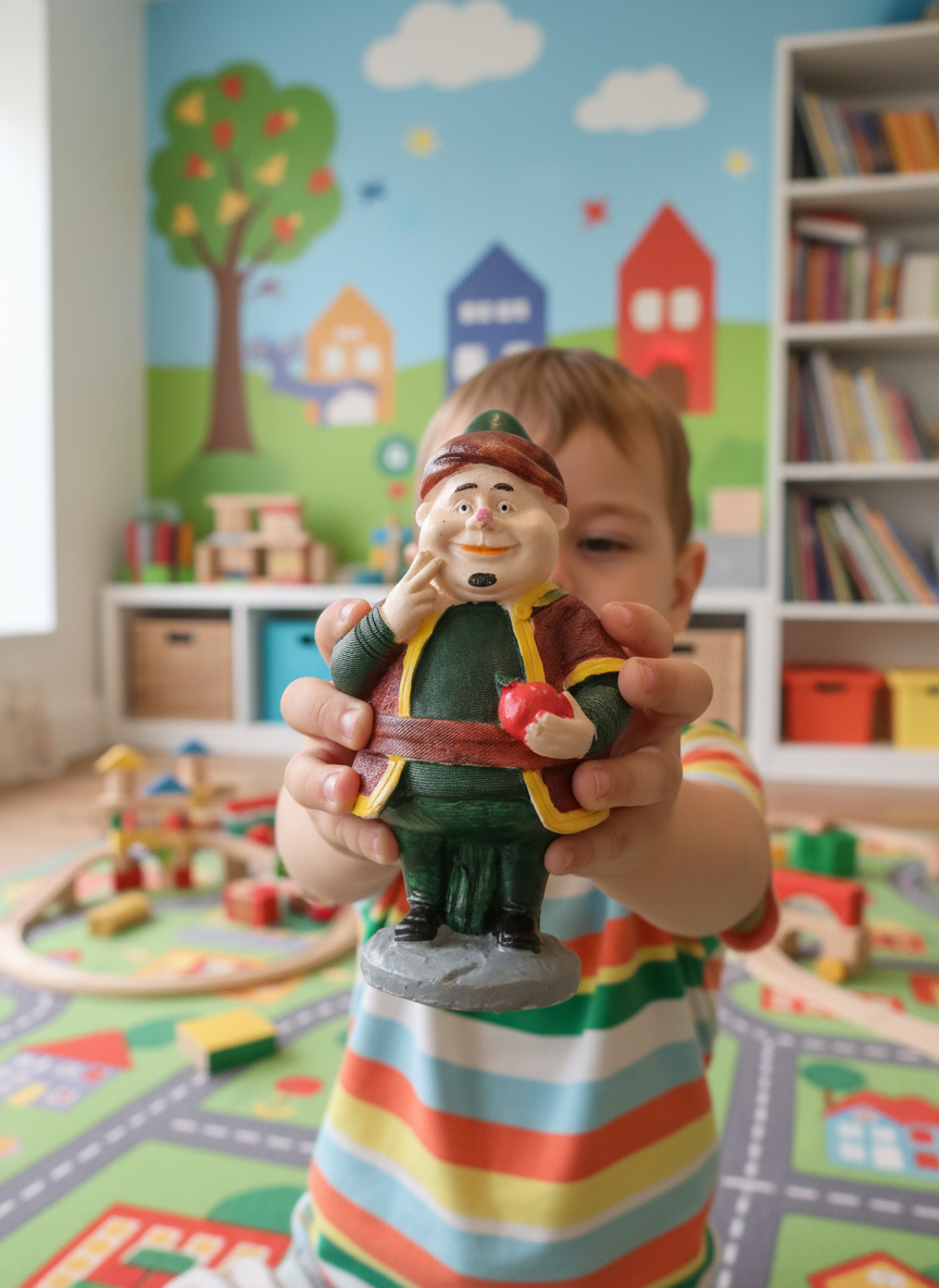 Traditional Jovial Man Figurine with Apple