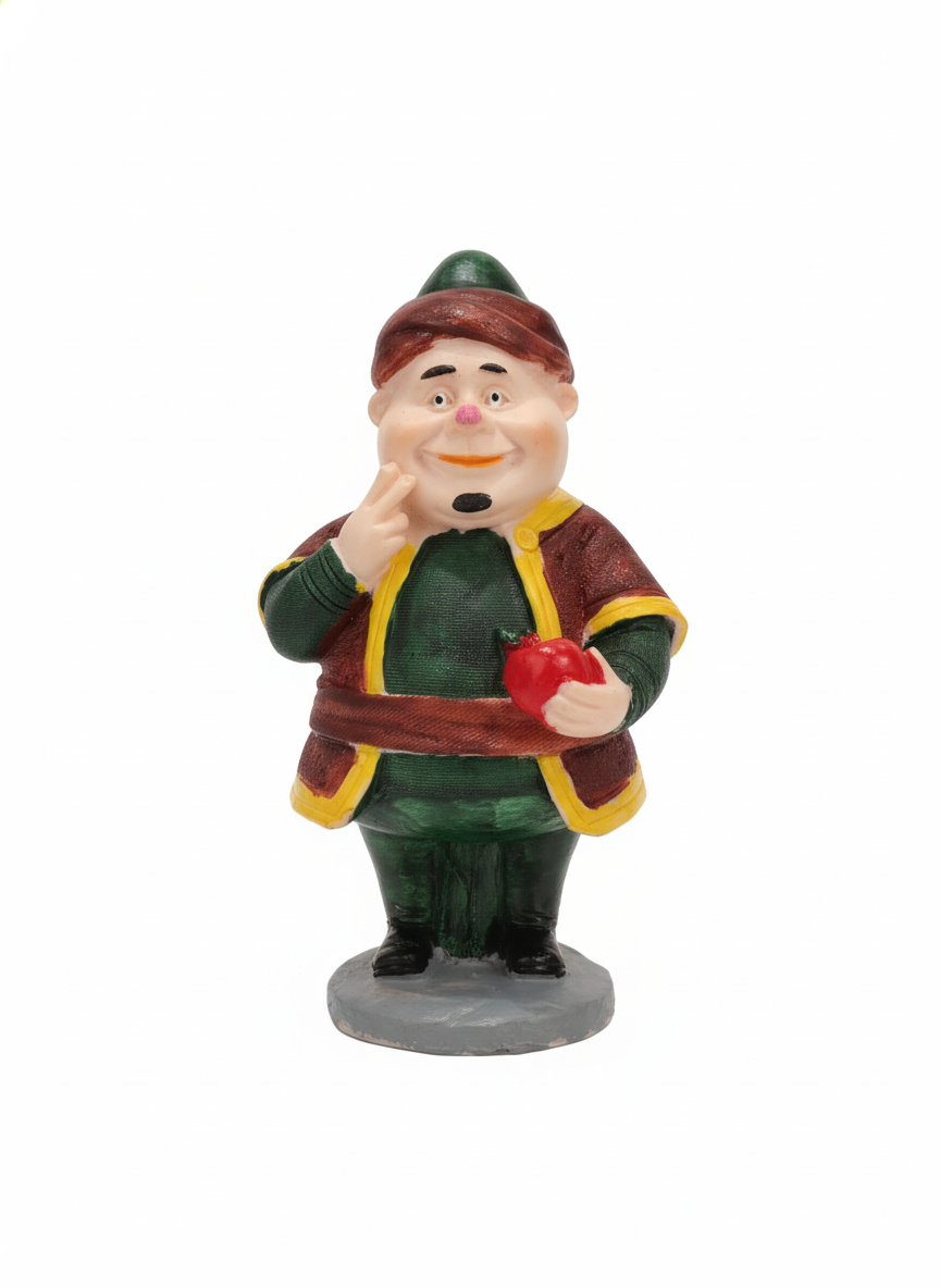 Traditional Jovial Man Figurine with Apple