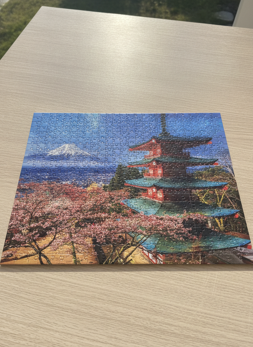 Trefl 1500 Piece Puzzle: Japanese Pagoda and Mount Fuji with Cherry Blossoms