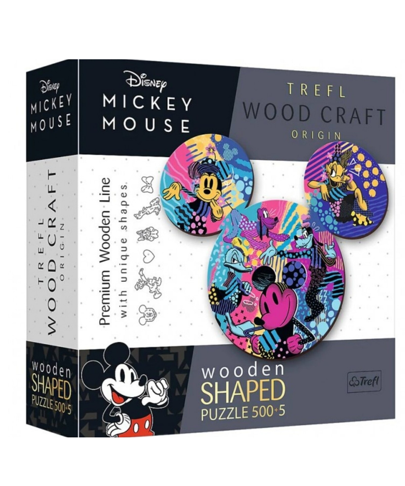 Disney Mickey Mouse Trefl Wood Craft ORIGIN Wooden Shaped Puzzle 500+5