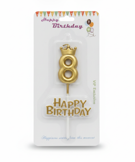 VIP Exclusive Happy Birthday Crown Number 8 Candle Set