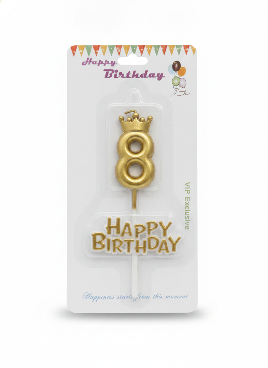 VIP Exclusive Happy Birthday Crown Number 8 Candle Set