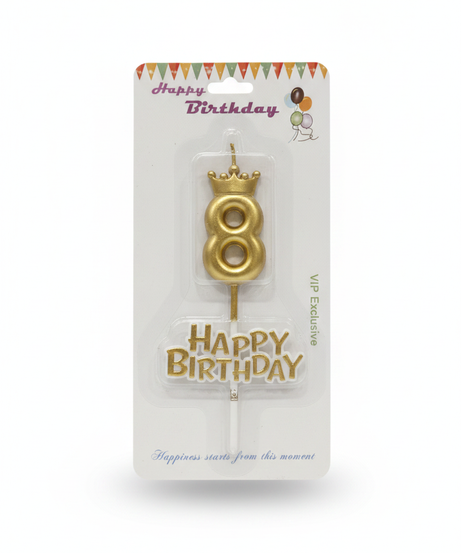 VIP Exclusive Happy Birthday Crown Number 8 Candle Set