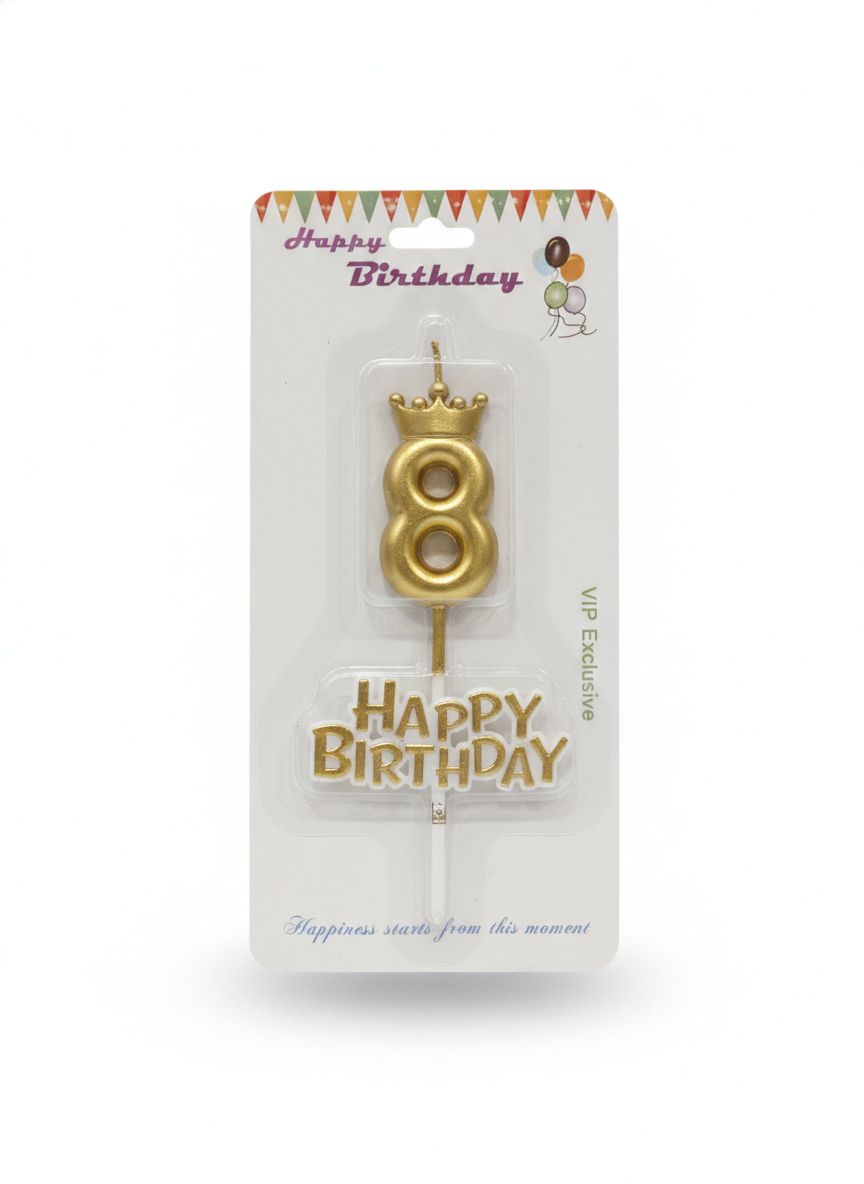 VIP Exclusive Happy Birthday Crown Number 8 Candle Set