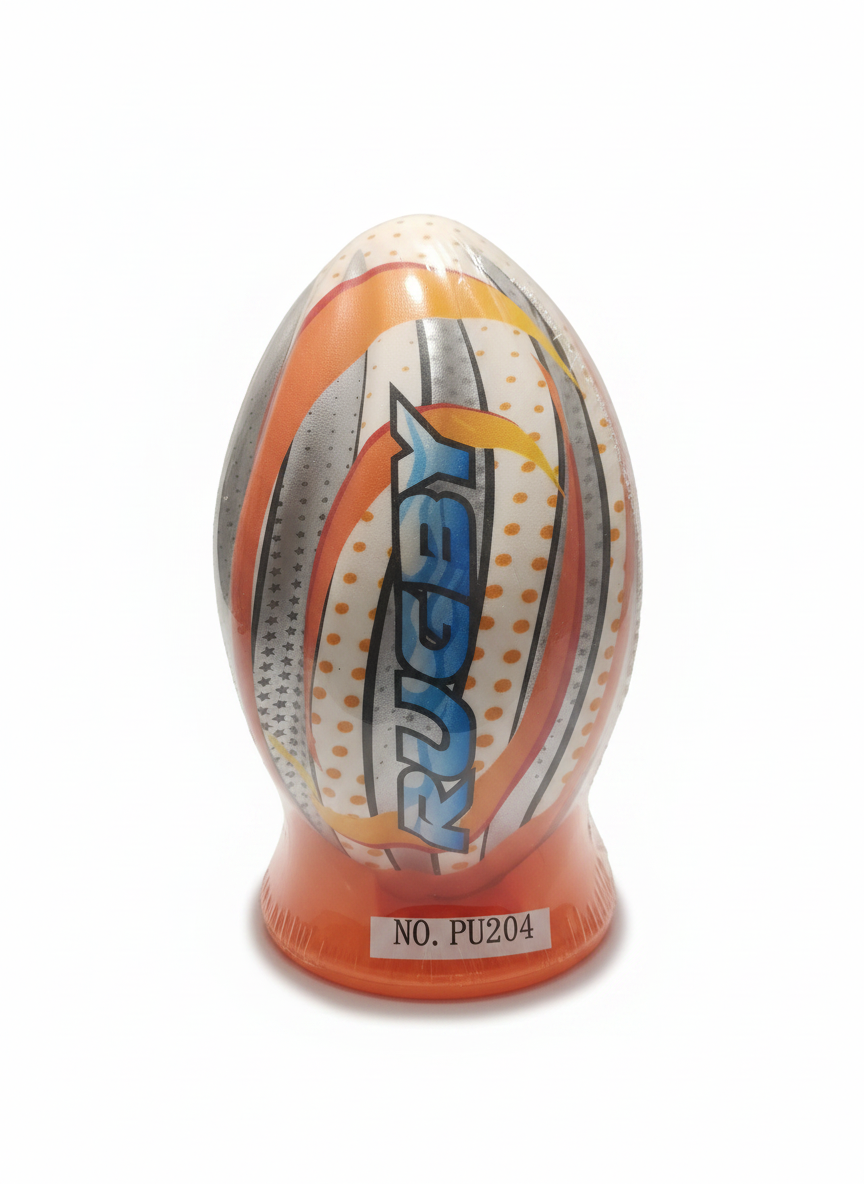Vibrant Rugby Toy Ball with Display Stand (Model PU204)