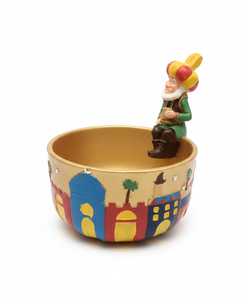 Whimsical Arabian Nights Decorative Bowl with Storyteller Figure