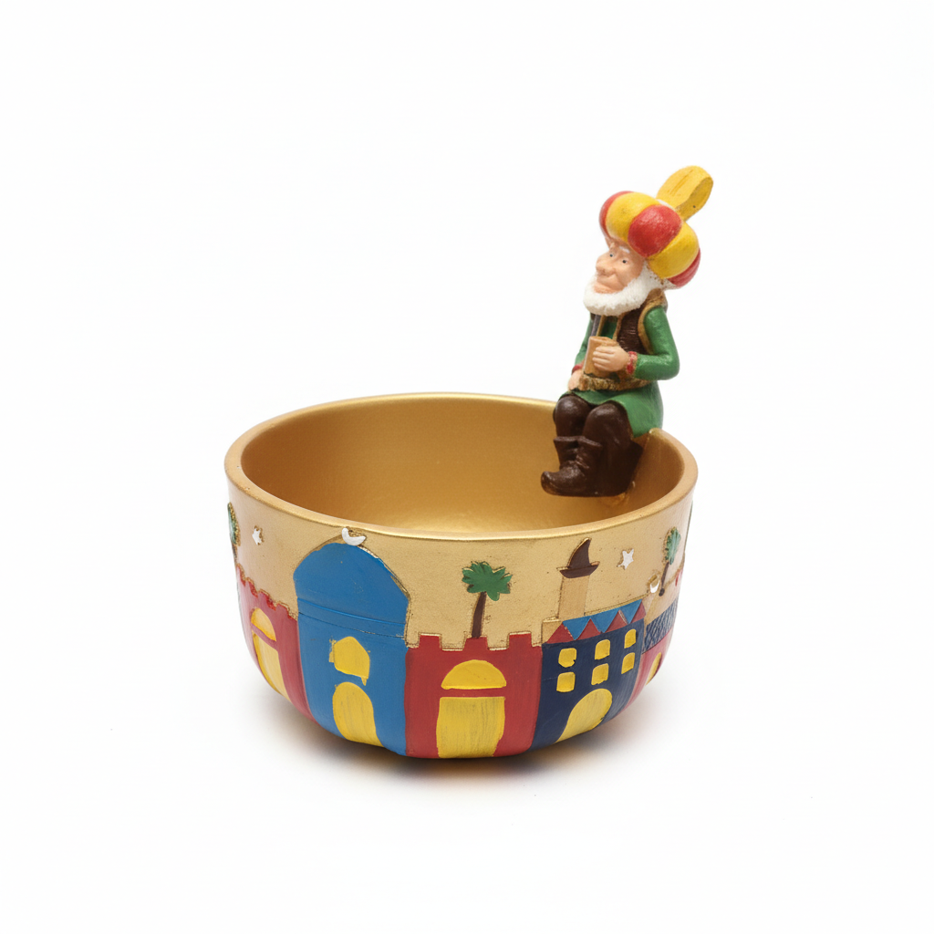 Whimsical Arabian Nights Decorative Bowl with Storyteller Figure