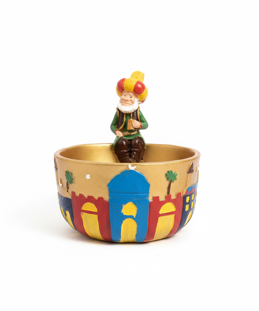 Whimsical Arabian Nights Decorative Bowl with Storyteller Figure