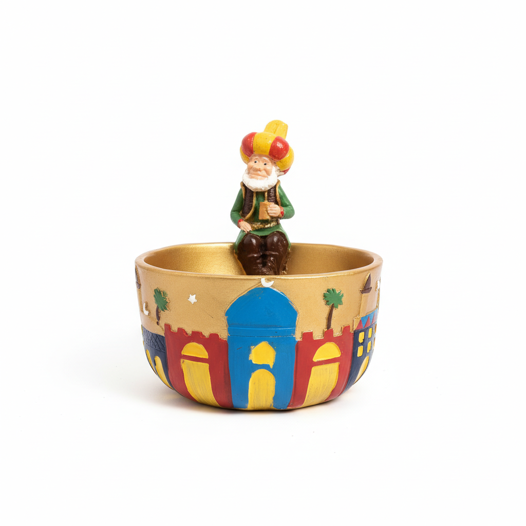 Whimsical Arabian Nights Decorative Bowl with Storyteller Figure